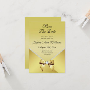 Romantic Diamonds & Gold Bow 50th Save the Date