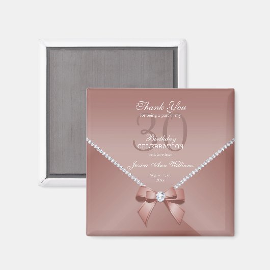 Romantic Diamonds & Roze Bow 30th Birthday Magnet (Voorkant / Achterkant)