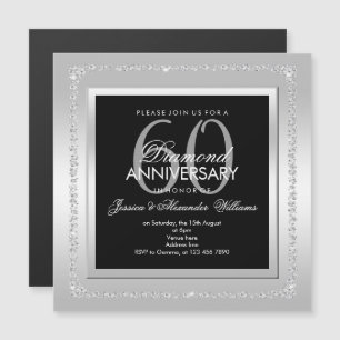 Romantic Diamonds Silver 60th Wedding Jubileum Magnetische Uitnodiging