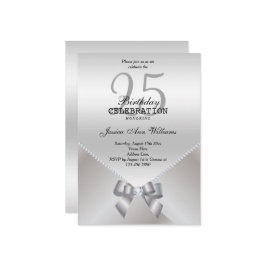 Romantic Diamonds & Silver Bow 25th Birthday Kaart