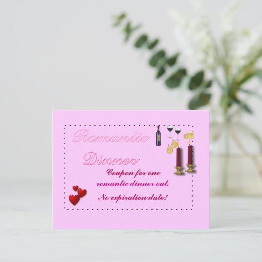 Romantic Dinner Coupon Briefkaart (Staand voorkant)