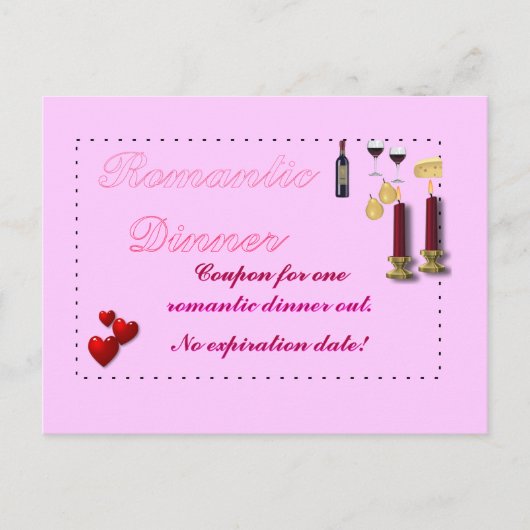 Romantic Dinner Coupon Briefkaart (Voorkant)