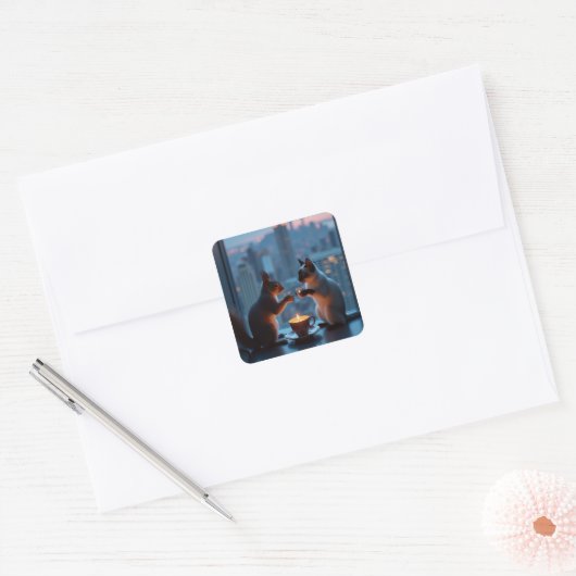 Romantic Dinner Vierkante Sticker (Envelop)