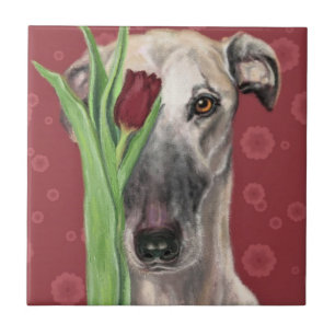 Romantic Dog with Flower Ceramic Tile - Painting Tegeltje
