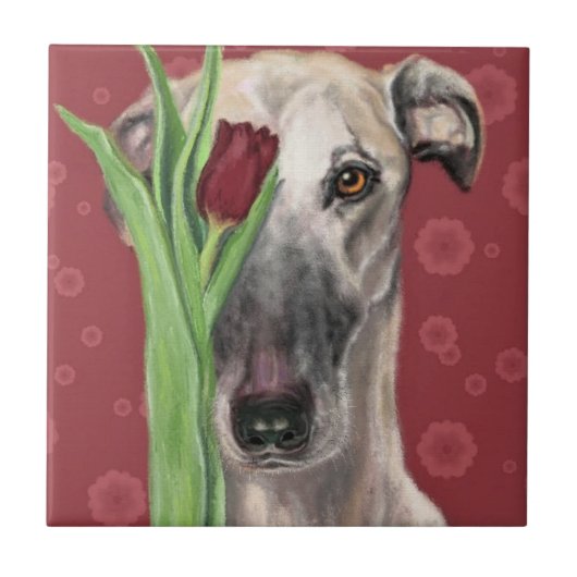 Romantic Dog with Flower Ceramic Tile - Painting Tegeltje (Voorkant)