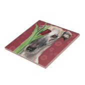 Romantic Dog with Flower Ceramic Tile - Painting Tegeltje (Zijkant)