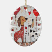 Romantic Dogs with Heart Balloons Keramisch Ornament (Rechts)