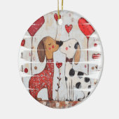 Romantic Dogs with Heart Balloons Keramisch Ornament (Links)