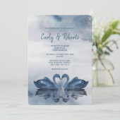 Romantic Double Blue Swan Wedding Kaart (Staand voorkant)