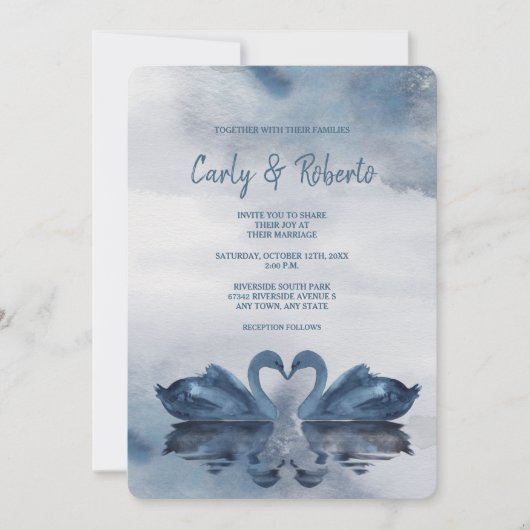Romantic Double Blue Swan Wedding Kaart (Voorkant)
