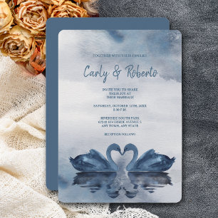 Romantic Double Blue Swan Wedding Kaart