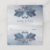 Romantic Double Blue Swan Wedding Plaatskaartje (Buitenkant ongevouwen)