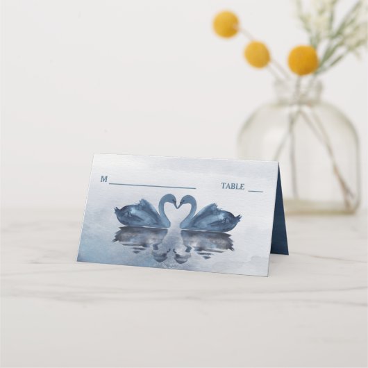 Romantic Double Blue Swan Wedding Plaatskaartje (Voorkant)