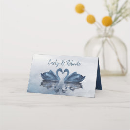 Romantic Double Blue Swan Wedding Plaatskaartje