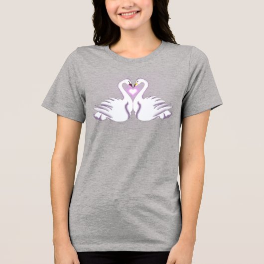 Romantic Double Swan Heart Love Gray T-Shirt (Voorkant)