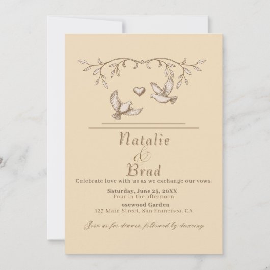 Romantic Dove Wedding Invitation  Kaart (Voorkant)