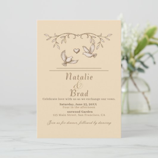 Romantic Dove Wedding Invitation Kaart (Staand voorkant)