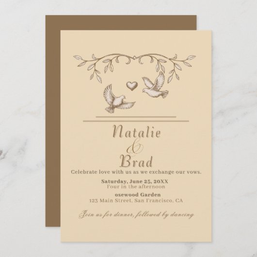 Romantic Dove Wedding Invitation Kaart (Voorkant / Achterkant)