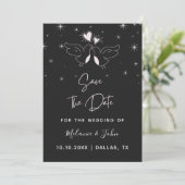 Romantic Doves Bird Elegant Sparkly Black Modern Save The Date (Staand voorkant)