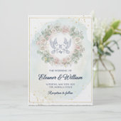 Romantic Doves  Pink Floral Watercolor Wedding Kaart (Staand voorkant)