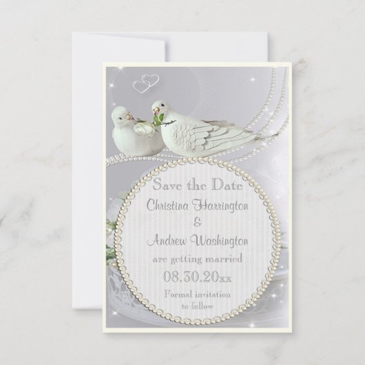 Romantic Doves, Sparkles & Rozen sparen de Datum Save The Date (Achterkant)