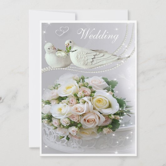 Romantic Doves, Sparkles & Rozen Weddenschap Kaart (Voorkant)