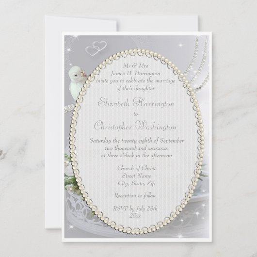 Romantic Doves, Sparkles & Rozen Weddenschap Kaart (Achterkant)