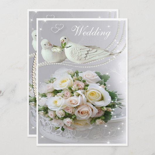 Romantic Doves, Sparkles & Rozen Weddenschap Kaart (Voorkant / Achterkant)
