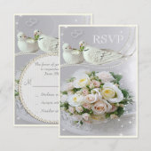 Romantic Doves, Sparkles & Rozen Weddenschap RSVP (Voorkant / Achterkant)
