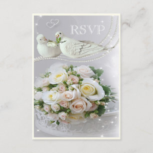 Romantic Doves, Sparkles & Rozen Weddenschap RSVP Kaartje
