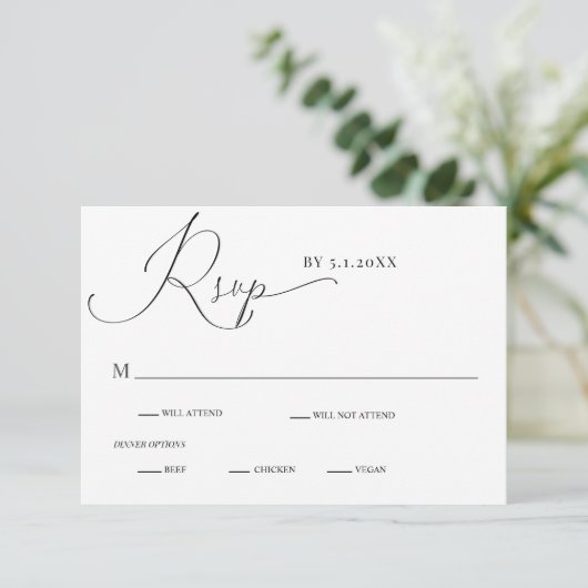 Romantic Drama Calligraphy Wedding RSVP Kaart (Staand voorkant)