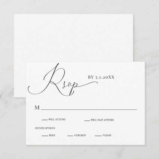 Romantic Drama Calligraphy Wedding RSVP Kaart (Voorkant / Achterkant)