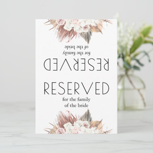 Romantic Dried Palm Leaves Wedding Reserved Sign (Staand voorkant)