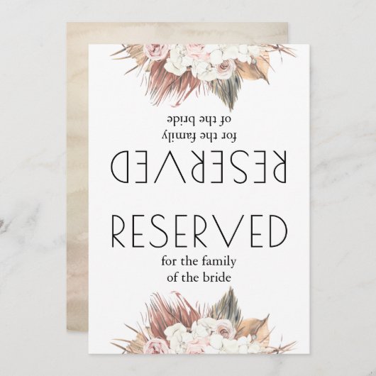 Romantic Dried Palm Leaves Wedding Reserved Sign (Voorkant / Achterkant)