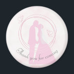 Romantic Droy Pink Wedding Couple Curved Text Magneet<br><div class="desc">Een "Bedankt voor je komst" in een gekromde tekst bruiloft gunt magneet met een prachtig romantisch trouwontwerp van de gekromde kissende silhouettes van de bruid en bruom tegen een droomroze achtergrond.</div>