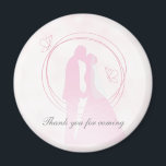 Romantic Droy Pink Wedding Couple Magneet<br><div class="desc">Een "Bedankt voor je komst" huwelijksgunst magneet met een prachtig romantisch trouwontwerp van de gekmeende kissende silhouettes van de bruid en bruom tegen een droomroze achtergrond.</div>