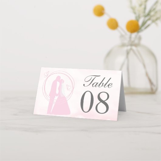 Romantic Droy Pink Wedding Couple Place Card Plaatskaartje (Voorkant)