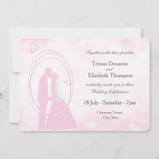 Romantic Droy Pink Wedding Couple Wedding Invite Kaart (Voorkant)