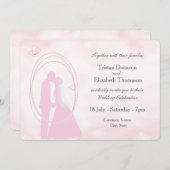 Romantic Droy Pink Wedding Couple Wedding Invite Kaart (Voorkant / Achterkant)