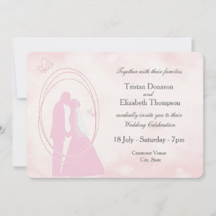 Romantic Droy Pink Wedding Couple Wedding Invite Kaart