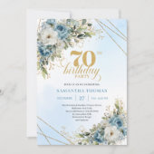 Romantic Dusty Blue 70th Birthday Invite Kaart (Voorkant)