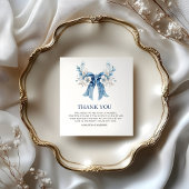 Romantic Dusty Blue Bow & Roses Wedding Bedankkaart
