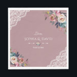 Romantic Dusty Blue Dusty Roos Flowers Weddenschap Servet<br><div class="desc">Whimsical-design met een fijne,  stoffige blauw,  stoffige roos waterverf florale bouquets,  een florale verdeler,  lace corners,  op een stoffige roos achtergrond. Als sjabloon is het gemakkelijk om uw info,  veranderingsdoopvonten,  kleuren toe te voegen. Ga voor overeenkomende objecten naar mijn Collectie Dusty Roos Flowers.</div>