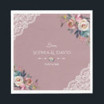 Romantic Dusty Blue Dusty Roos Flowers Weddenschap Servet<br><div class="desc">Whimsical-design met een fijne,  stoffige blauw,  stoffige roos waterverf florale bouquets,  een florale verdeler,  lace corners,  op een stoffige roos achtergrond. Als sjabloon is het gemakkelijk om uw info,  veranderingsdoopvonten,  kleuren toe te voegen. Ga voor overeenkomende objecten naar mijn Collectie Dusty Roos Flowers.</div>