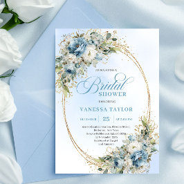 Romantic Dusty Blue Eucalyptus Gold Bridal Shower  Kaart