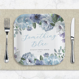 Romantic Dusty Blue Floral Bridal Shower Party Papieren Bordje