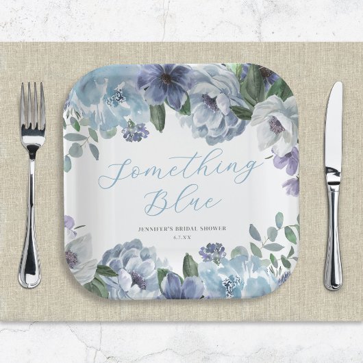 Romantic Dusty Blue Floral Bridal Shower Party Papieren Bordje