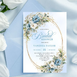 Romantic Dusty Blue Floral Eucalyptus Bridal Showe Kaart