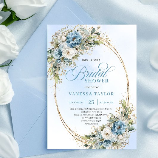 Romantic Dusty Blue Floral Eucalyptus Bridal Showe Kaart