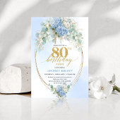 Romantic Dusty Blue Floral Gold 80th Birthday Kaart
